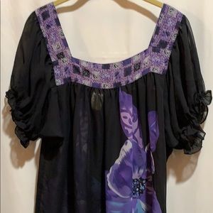 ICE sheer top black/purple SZ L
